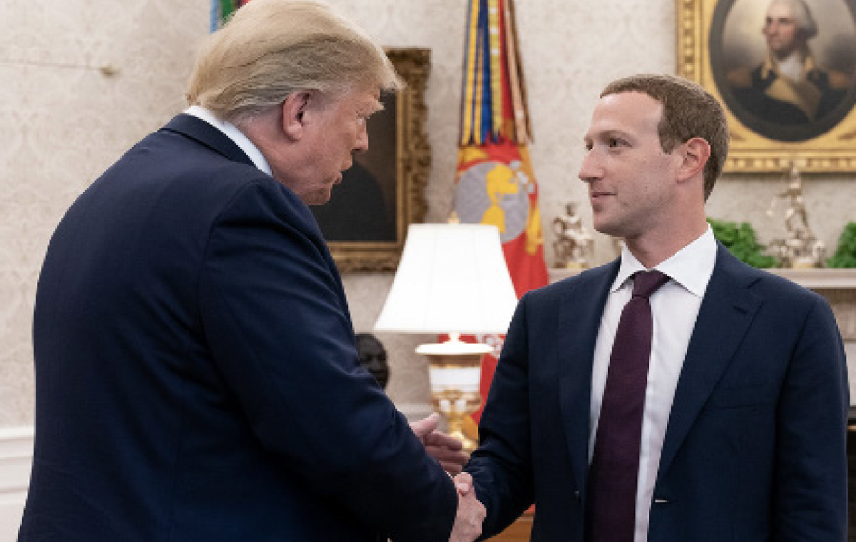 LEADERS: U.S President Donald Trump and Meta CEO Mark Zuckerberg shake hands in the Oval Office. 
